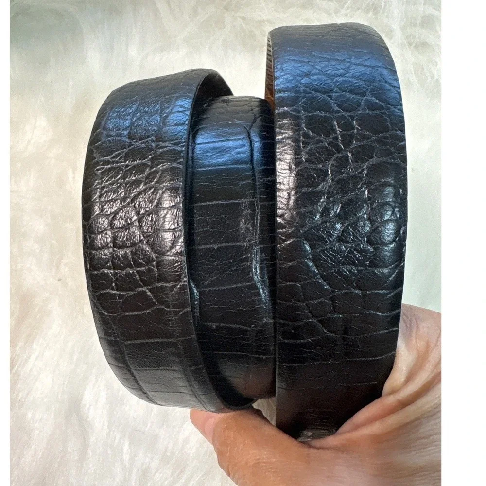 Reversible Black Brown Crocodile Embossed Belt‎ Adjustable Silver Buckle